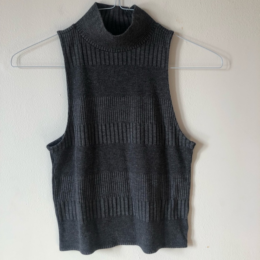 ❤️American Eagle Ribbed Sleeveless Top Mock Neck Grey Gray Size M